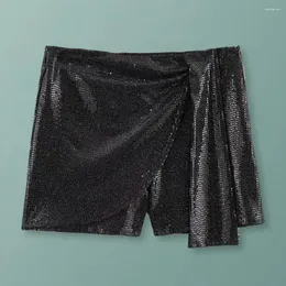 Kvinnors shorts kvinnor kjol glänsande paljett fast färg oregelbunden hög midja a-line över knä längd party prestanda strand mini culottes