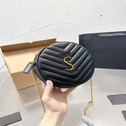 Kozmetik Çantalar Kılıfları Lüks Vinyle Yuvarlak Kamera Çantası Chevron Kapitone Grain de Poudre Kabartmalı Deri Crossbody Tasarımcı Zinciri SH227L