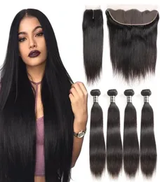 Brazilian Straight Virgin Hair Bündel Deals Remy Human Hair Weave 4 Bündel mit Verschluss 13x4 Spitze Frontalbündel Deep Body Wave 4176478