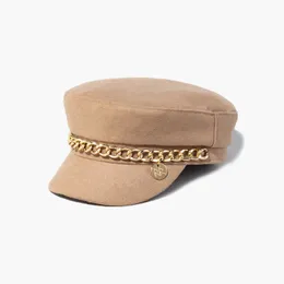 Designer Berets For Women 100% Wool Metal Plate Chain Cowboy Hats Size 56-58 Hats Flat Top Octagonal Pumpkin Hat Casual Caps Newspaper Cap Spring Winter