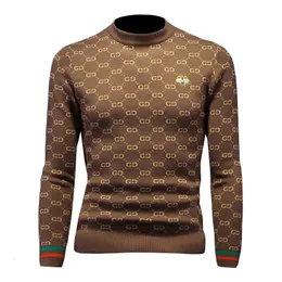 Neue Herbst Herren Jacquard bestickt Pullover hochwertige Winter Luxus gestrickt lässig O-Ausschnitt Slim Fit warme Wollpullover M-5XL 240104