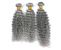 Hochwertiges, tief gewelltes Echthaar in Silbergrau, 3 Bündel, unbehandeltes brasilianisches graues Haar, 3 Stück, Los 100 Echthaarverlängerungen 91706566756029