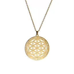 2020 Latest Stainless Steel Flower of Life Pendant Trendy Gold Plated Viking Runic Sacred Geometry Clavicle Necklace Jewelry269m