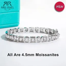 AnuJewel 45mm D Color Diamond Luxurious Silver Bracelet 18K White Gold Plated Bezel Bangles For Woman Jewelry Gifts 240103