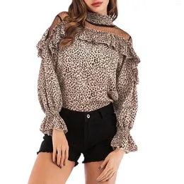 Blusas femininas chiffon moda outono manga longa o-pescoço leopardo camisa blusa de escritório magro casual topos feminino plus size 2024