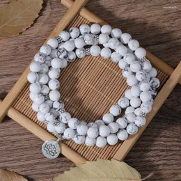 Strand oaiite 8mm naturlig vit turkosa armband män lotus hänge lindad 108mala kvinnlig reiki lycka till halsbandsmycken