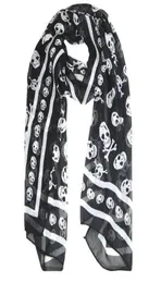 Black Chiffon Silk Feeling Skull Print Fashion Long Scarf Shawl Scaf Wrap For Women Keyring286G72140744719705