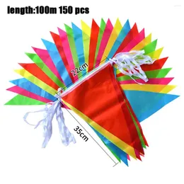 Decoração de festa 100m multicolorido triângulo bandeiras bunting banner guirlanda 22/35cm para jardim de infância casa jardim casamento decoração de rua