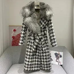 سترات للسيدات المعطف الجديد للسيدات الصوف الطويل Sier Sier Fox Sleeve الحقيقي الثعلب فور سترة طوق دافئ معطف الشتاء الخريف S7939