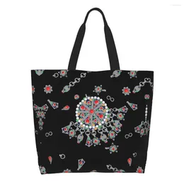 Shopping Bags Kabyle Jewelry Grocery Bag Canvas Shopper Shoulder Tote Large Capacity Washable Amazigh Ethnic Style Handbag