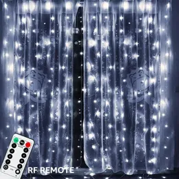 Cordas 3x3m 300 LED Fio de cobre Luzes de cortina de gelo USB com luzes de fadas remotas String Garland para decoração de cortina de festa de casamento