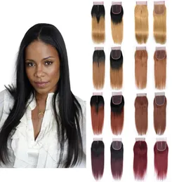 1018 Inch Straight 4x4 Lace Closure with Baby Hair Brazilian Human Hair Natural Black 27303399J Pure Ombre Color Closure Only2334518