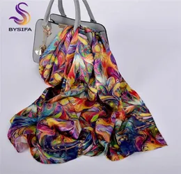 bysifa luxury Pure Silk Scarf Shawl Women Spring Autumn Long Scarves Ladies Brand 100 Neck Foulard 17552cm 2201067542249