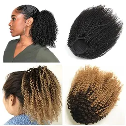 Ponytails Afro Ponytail Human hair Kinky Curly Drawstring Ponytail Ombre Brown Color 1B/4/27 Hair Extensions for Women