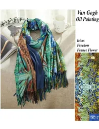 Szaliki projektant France Irises Drukuj kaszmirowy szalik kobiet Van Gogh Olej obraz Paszmina szal Zimowa luksusowa marka Stole Plus Size3860383