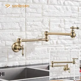 Senlesen Brushed Gold Foldable Kitchen Faucet Wall Mounted Single Cold Water Faucet Brass Rotate Folding Spout Pot Filler Tap 240103