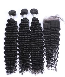 Кружевные застежки с 3 пучками бразильские вьющиеся человеческие волосы 8А перуанские малазийские камбоджийские индийские монгольские Джерри Керли6235895