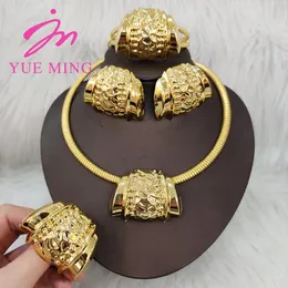 Gold Color Jewelry Sets For Women Earring Necklace Dubai Nigeria Copper Bracelet Rings Bridal Wedding Party Gifts Daily Wear 240103