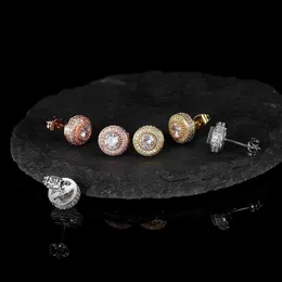 Round full of zircon hip hop earrings high-grade sense niche jewelry 925 silver needle Q240104