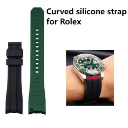 20mm 22mm Curved Silicone Watch Strap For Rolex Citizen Green Water Ghost Orange Rudder Men Watchband