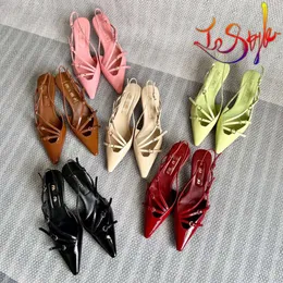 Miui Leather Slingback Heels High Designer Women's Dress Shoes Sandals Luxury With Buckle Pointed Toe Stiletto Serveled Shedisto Shoes Size 35-42