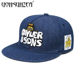 UOHSUHZEA Marca Primavera Estate Unisex Denim Lavato Cucito a tesa piatta Cappello Hip Hop Paralume per esterno Berretto regolabile 240103