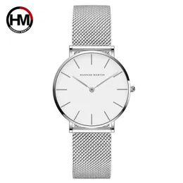 Hannah Martin Quartz Wrist Dress Women Watches Silver Armband Ladies Watch rostfritt stål Klocka Casual Waterproof Watch Women 21303k