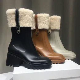 Rain Boot Betty Women stövlar tjocka botten icke-halkstövlar pvc gummi beeled knähög hög plattform stövlar svarta vattentäta välkomnande skor utomhus regnsko w9ba#