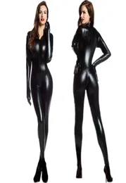 MXXL Donna 2 vie Cerniera con apertura sul cavallo Ecopelle Catsuit Clubwear DS Latex Cat Donna con guanti Costume fantasia Tuta 2010211813330