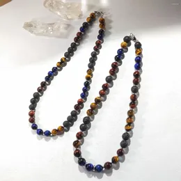 Choker Lii Ji 10 mm/12 mm Multi-Tigerauge-Lava-Mix-Stein-Halskette aus Edelstahl, 52 cm, trendig für Männer