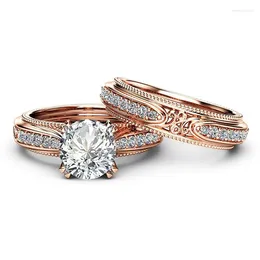 Klaster Pierścienie Hoyon 18K Rose Gold Kolor Diamond Styl Księżniczka dla kobiet Anillos Mujer Bijoux Femme Bague Pierścień biżuteria para