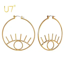 Huggie U7 Eye Circle Earrings Gold Plated Amulet Protection Lucky Fashion Jewelry Jewish Hoop Earrings for Women Girls