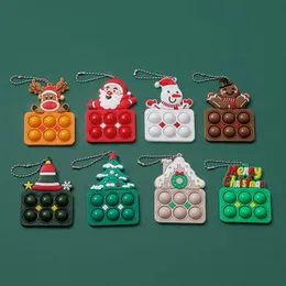 Oyuncak Dekompresyon Oyuncak 8pcs Mini Pop Push Bubble Keychain Noel Basit Dimple Fidget oyuncakları Stres Rahatlatıcı Oyuncak Kolye Santa Anahtarlık