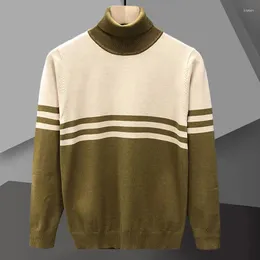 Herrtröjor Turtleneck tröja stickad pullover social klänning skjorta kontrasterande ränder långärmad streetwear kläder erkek kazak