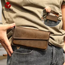 Riyao bolsa de cintura masculina casual, para viagens diárias ao ar livre, couro genuíno, cinto de celular, capa flip, coldre anti-queda 240103