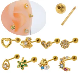 Moda brillante zirconi cubici orecchino a sfera con perno bilanciere elica borchie a vite Earromgs chirurgico anello in acciaio inossidabile orecchio cavo piercing al cuore gioielli per il corpo Bijoux