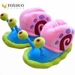 Gai للجنسين Snail Cartoon Home Indoor Sneaker Slippers Warm Plush House Dard Soft Flip Flop Flop Flug Funder Women Men 240104