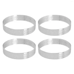 Moldes de cozimento 4 pcs circular poroso tart anel inferior torre torta bolo molde ferramentas resistente ao calor mousse perfurada 10cm