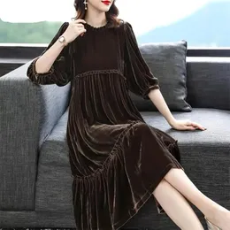 Dresses Elegant Half Sleeve Women's Veet Dress 2023 Autumn Ruffles Casual Midi Dress Female Party Vestidos Plus Robe 10 Colors