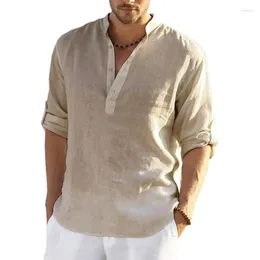 Camisas casuais masculinas camisa de linho de algodão homens cor sólida primavera verão mens manga longa tops tamanho S-5Xl