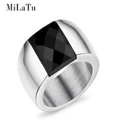 Milatu stora tunga bröllopsband för män rostfritt stål Big Black Stone Engagement Ring Men smycken Bijoux Anel R662G6472380