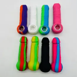 4.7 inch Male Penis Silicone Pipe With Glass Bowl Water Dick Penis Beaker Bong Dab Rigs Unbreakable Smoking Pipe Bongs Hookahs LL
