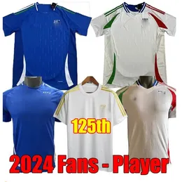 23 24 Italys 축구 유니폼 125 주년 기념 Donnarumma Buffon Chiellini Verratti Totti 2023 2024 Italias Euro Cup 팬 플레이어 키즈 키트 셔츠