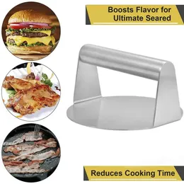 Okrągłe stal nierdzewną Smash Burger Press Grill Akcesoria do płaskiego górnego hamburgera i Squeeze Grease Łatwy do czyszczenia 240103