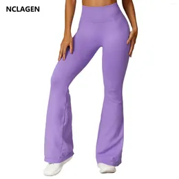 Calças ativas nclagen sem costura bell-bottoms para mulheres hip lift yoga cintura alta booty scrunch collants ginásio casual esportes calças de perna larga