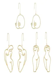 Kit de 3 pares de pendientes de aro llamativos artísticos abstractos para mujer, Kit de pendientes para el cuerpo femenino con contorno hueco, Jewelry17753873