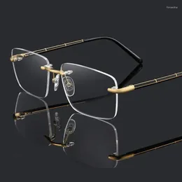 إطارات النظارات الشمسية إطارات Hdcrafter Pure Titanium Rimless Glasses Frame Men Designer Optical Prescription Eyeglasses Square Myopia R