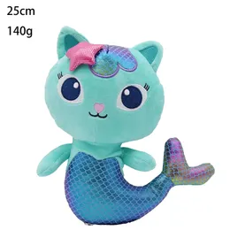 Gabby Dollhouse Plush Toy 25cm Cartoon Mermaid Cat Stuffed Animal Plushie dockor Kuddar gåvor för barn