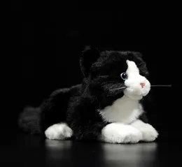 Súper lindo gato atigrado blanco y negro relleno de peluche suave gatito mentira animales realistas simulación para niños regalo de cumpleaños 21 cm Q073215376