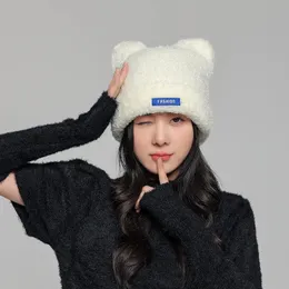 Winter Furry Bear Ears Ear Protection Cap Women Korean Cute Warm Knitted Hat Fashion Lamb Wool Outdoor Leisure Skullies Beanie 240103